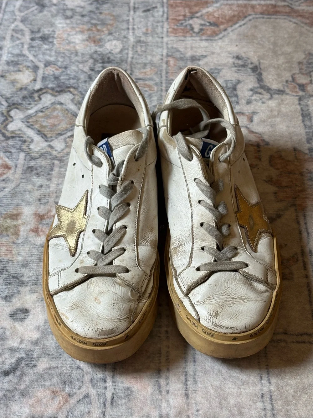 Golden Goose White/Gold Leather Hi Star Low Top Sneakers size 6.5/37